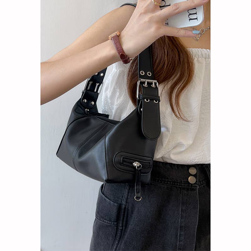 Leather zipper single-shoulder crossbody bag