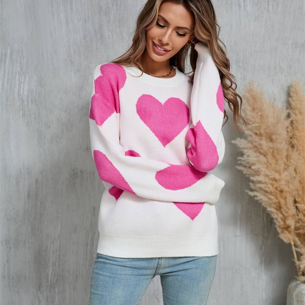 Valentine's Day jacquard pullover sweater