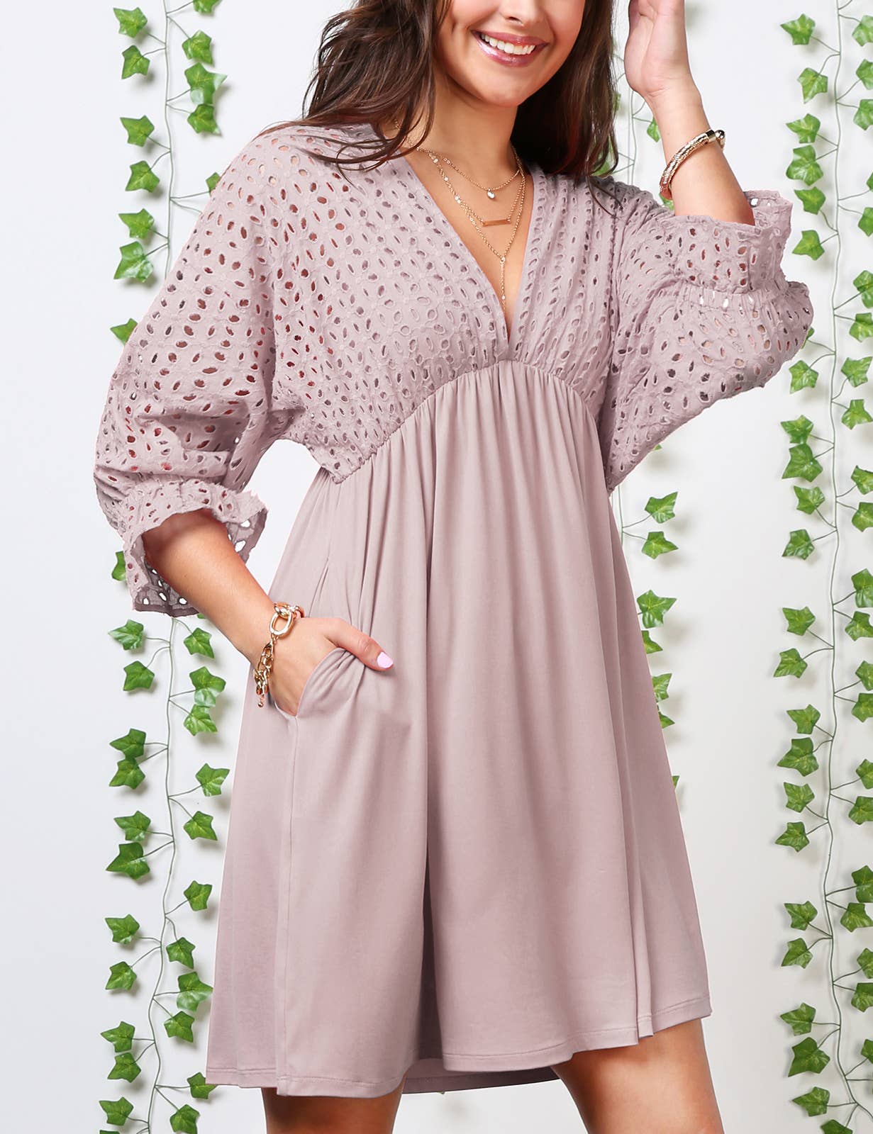 WOMEN DEEP V LOOSE SHORT DRESS_CWDSD10367