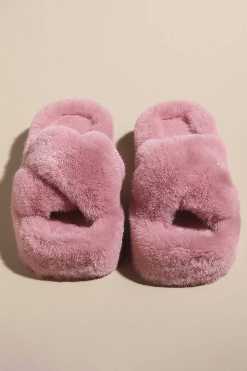 CROSS STRAP FLUFFY BEDROOM SLIPPERS