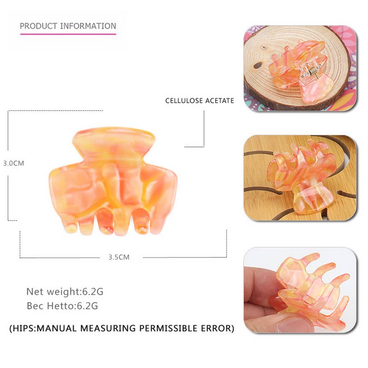 Mini Geometric Acetate Hair Claw, Simple Bang Clip