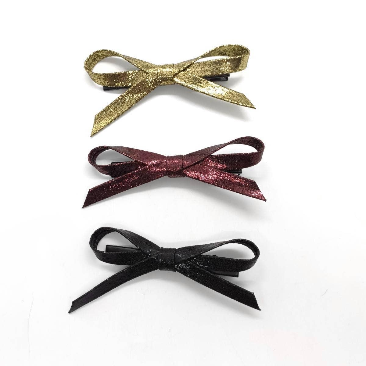 Vintage Pearl Metallic Glitter Bow Side Clip