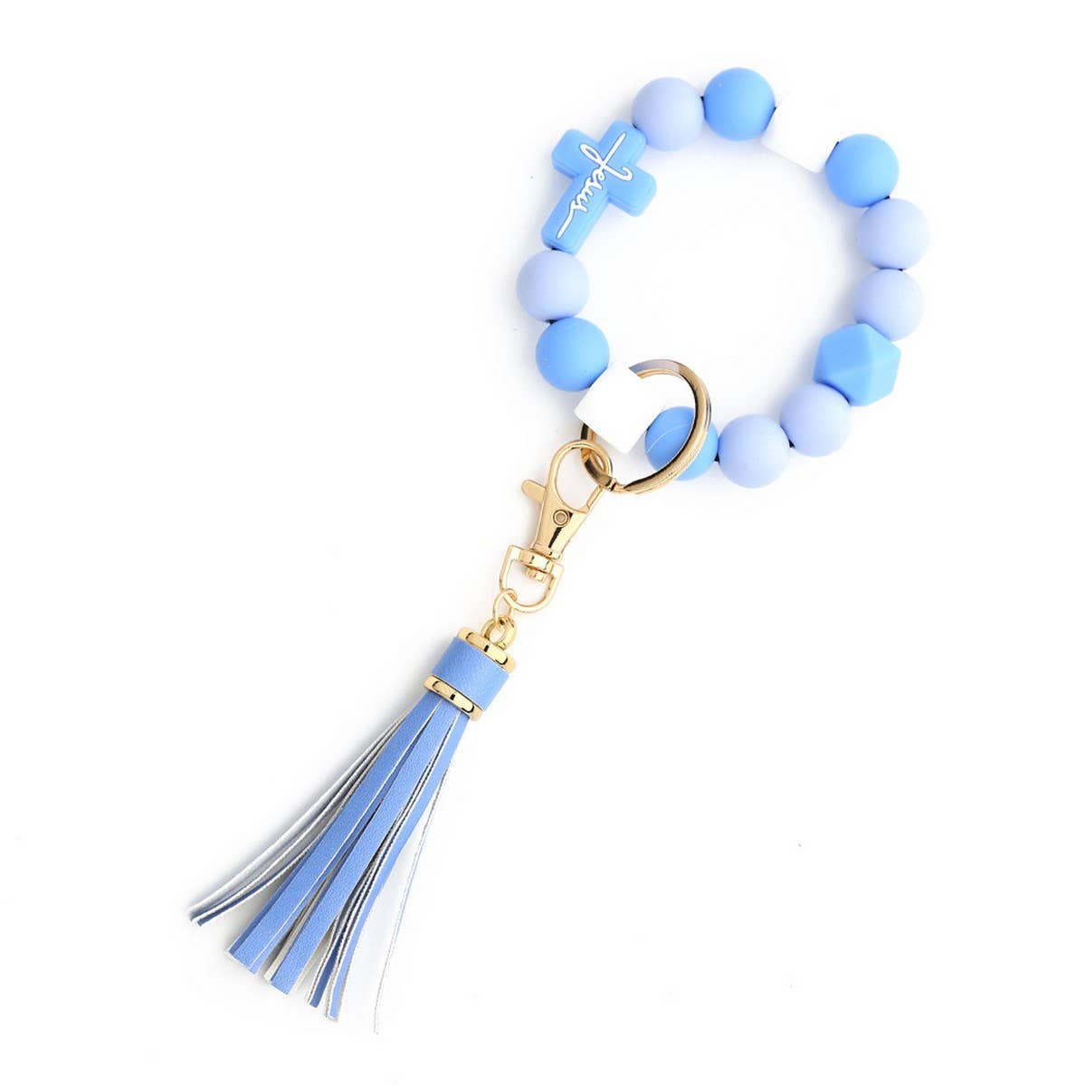 Cross Rabbit Keychain Easter Silicone Bead Bracelet_CWAB5076