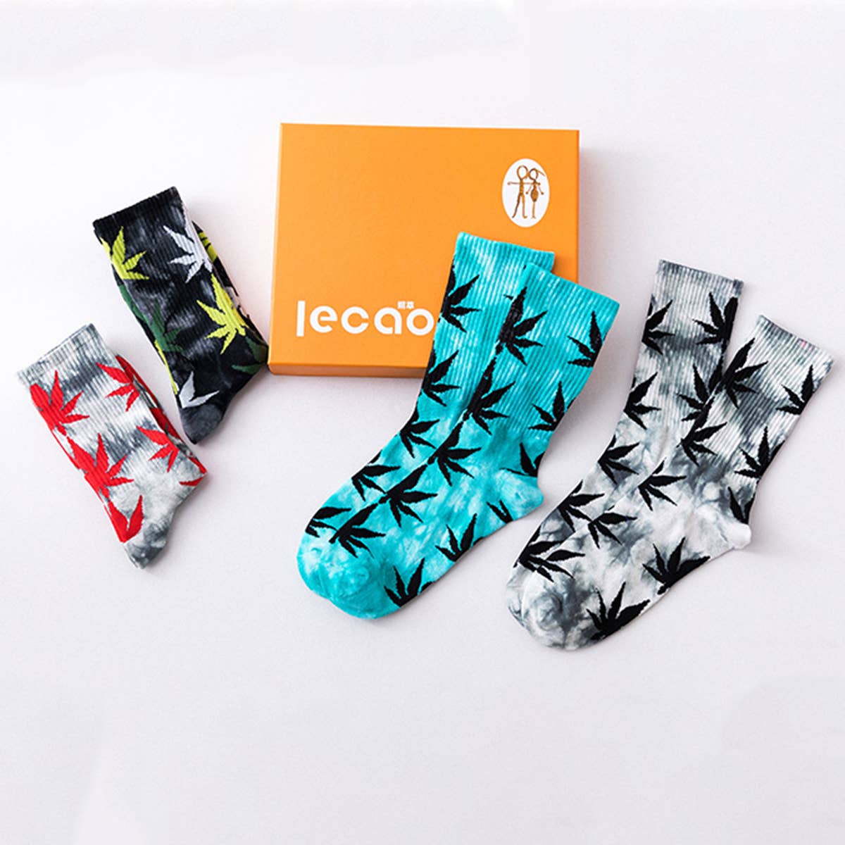 TIE-DYED MAPLE LEAF PATTERN SOCKS