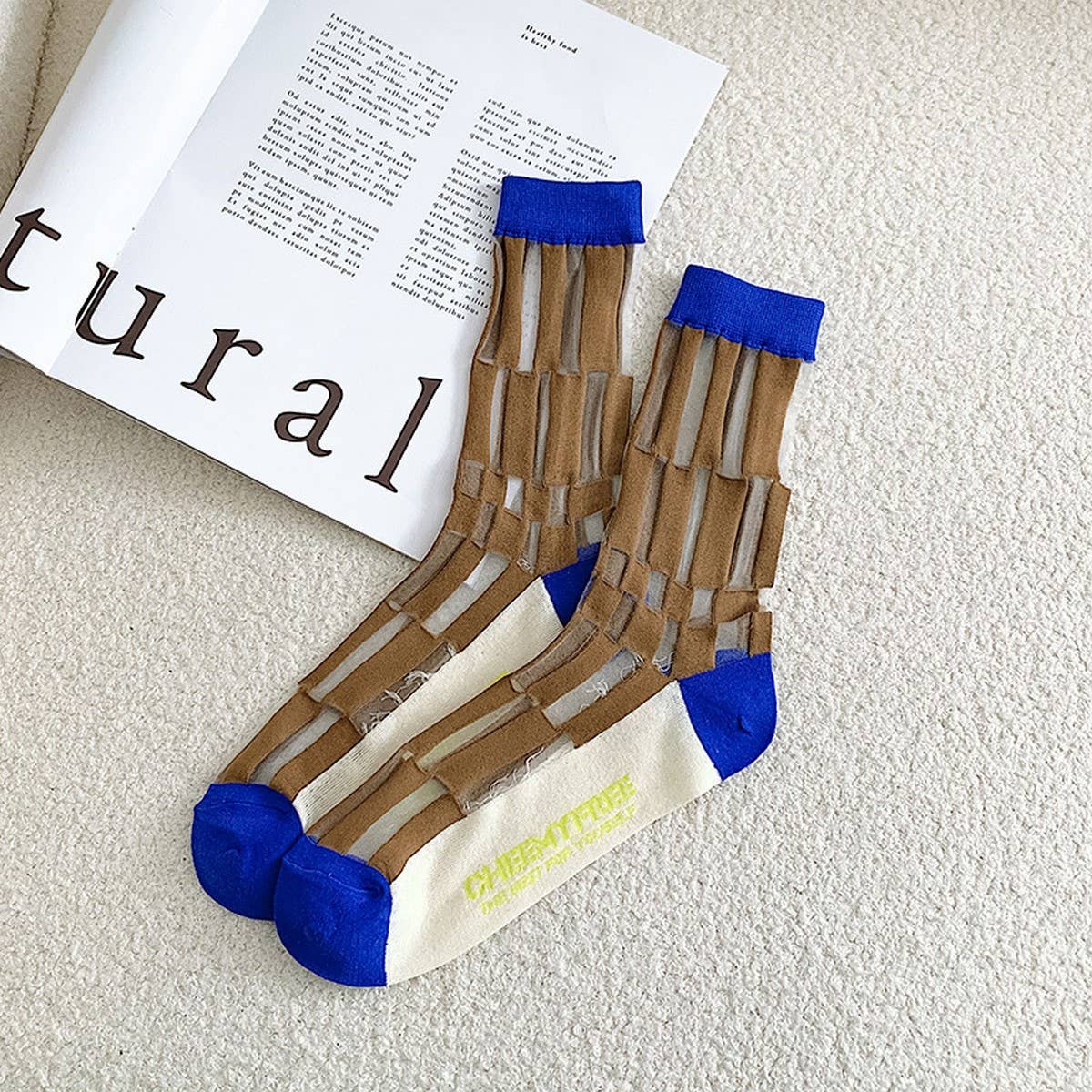 FLORAL KLEIN BLUE STRIPED GLASS STOCKINGS