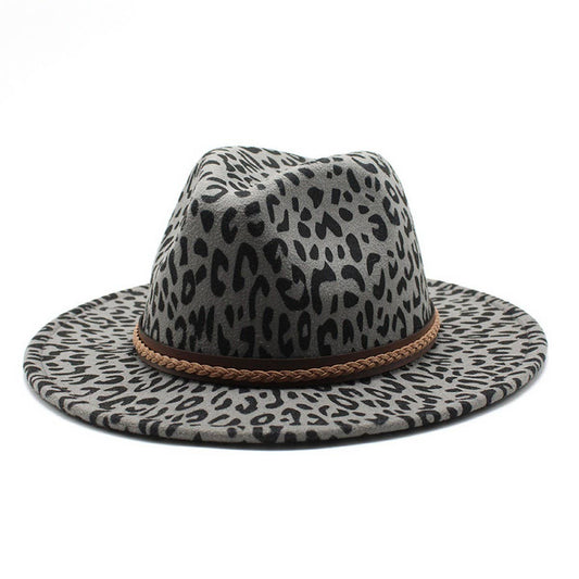 LEOPARD PRINT HAT JAZZ HAT WOOLEN HAT WIDE BRIM HAT_CWAH2604