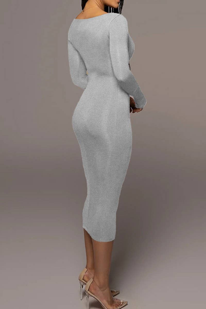 CWDMD4902_SOLID COLOR SLIM SQUARE NECK LONG SLEEVE DRESS