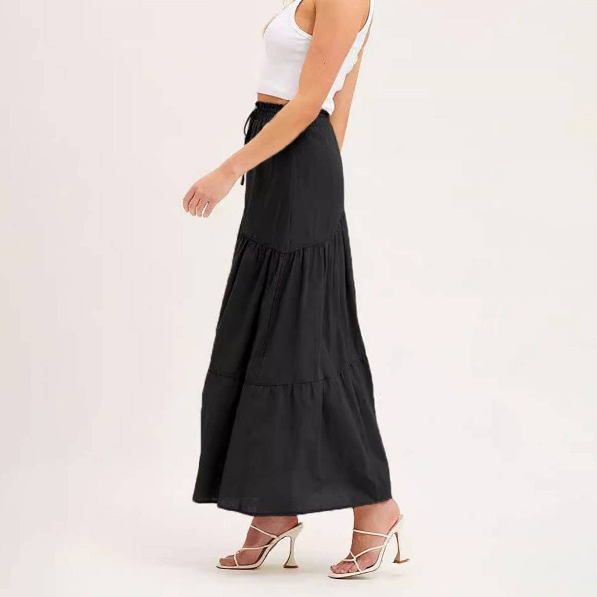 COTTON AND LINEN MAXI SKIRT WITH PLEATED HEM