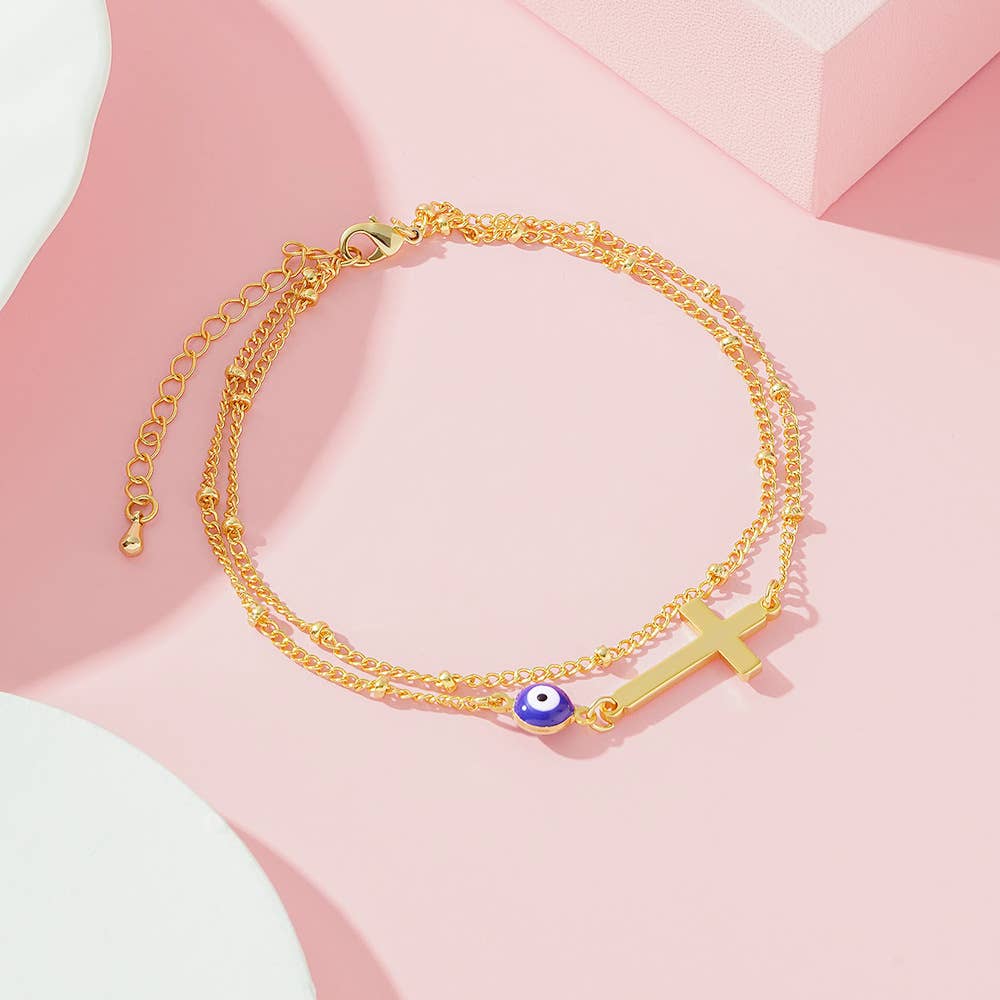 Devil's Eye Cross Double-layer Anklets