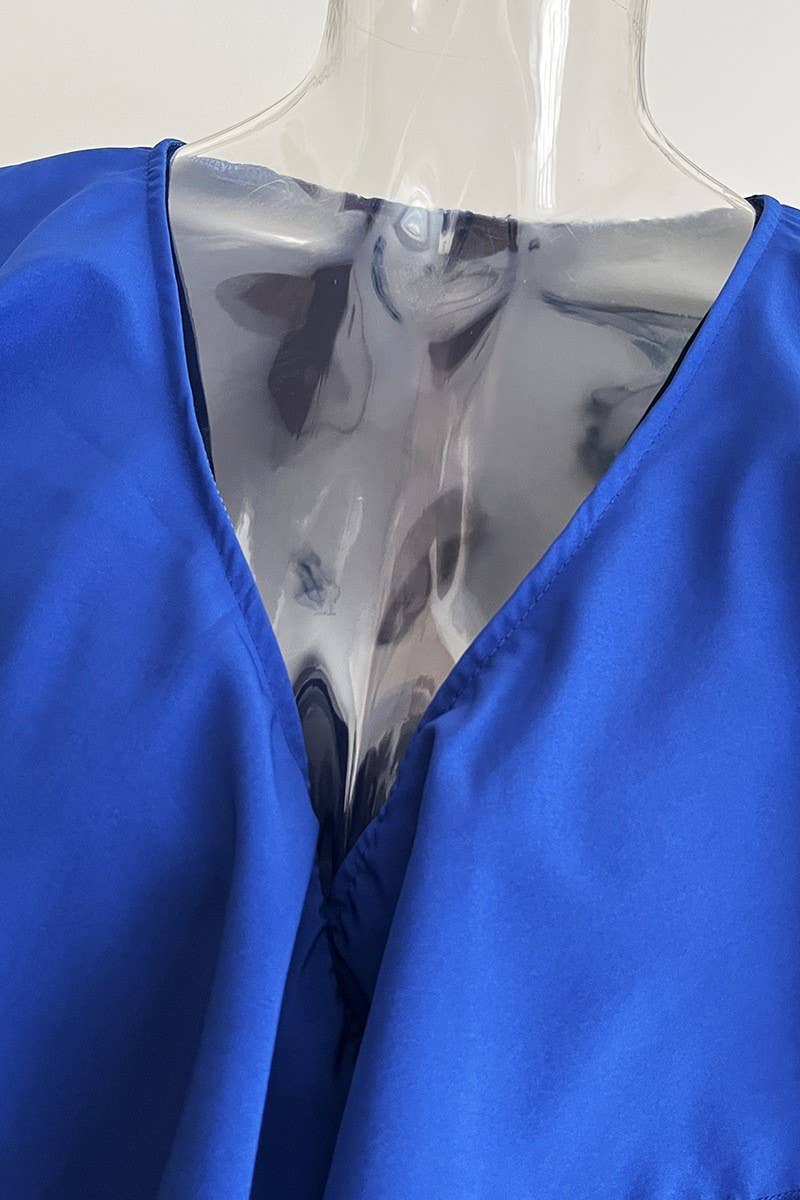 CWDMD4823_RUFFLED V-NECK LONG-SLEEVED SWING DRESS