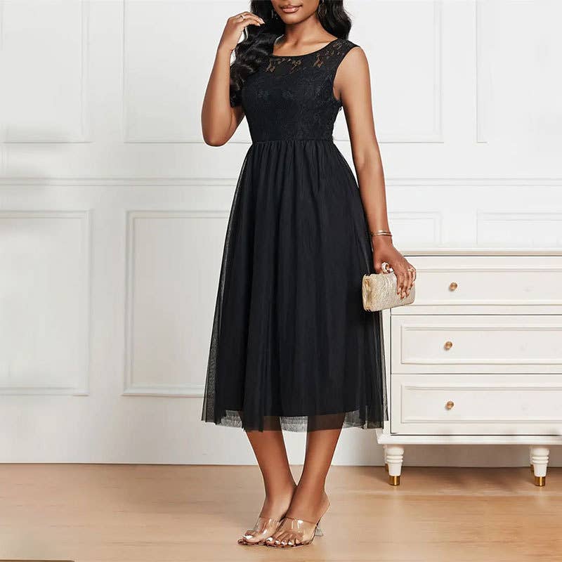 Lace mesh patchwork see-through dress