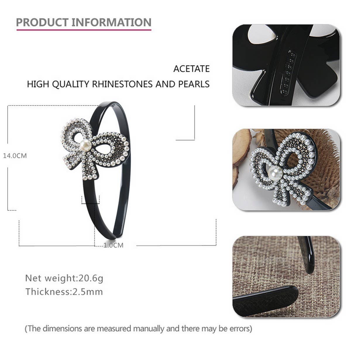 FASHION ACETATE PEARL BOW HAIRBAND HAIRPIN_CWAHA4370