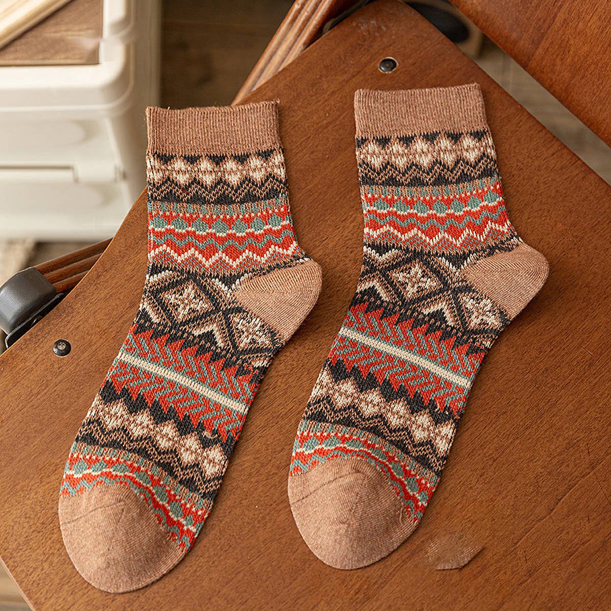 CWMS02731_VINTAGE TRIBAL STRIPE SHORT CREW KNIT SOCKS