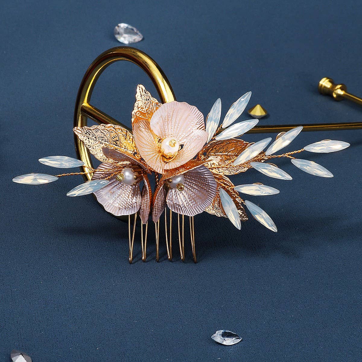 Gold Floral Bridal Hair Comb ? Gem Elegant Piece