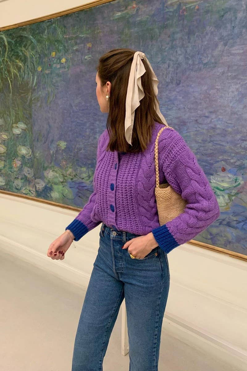 CWOCAL00830_V NECK BUTTON LOOSE KNIT CARDIGAN