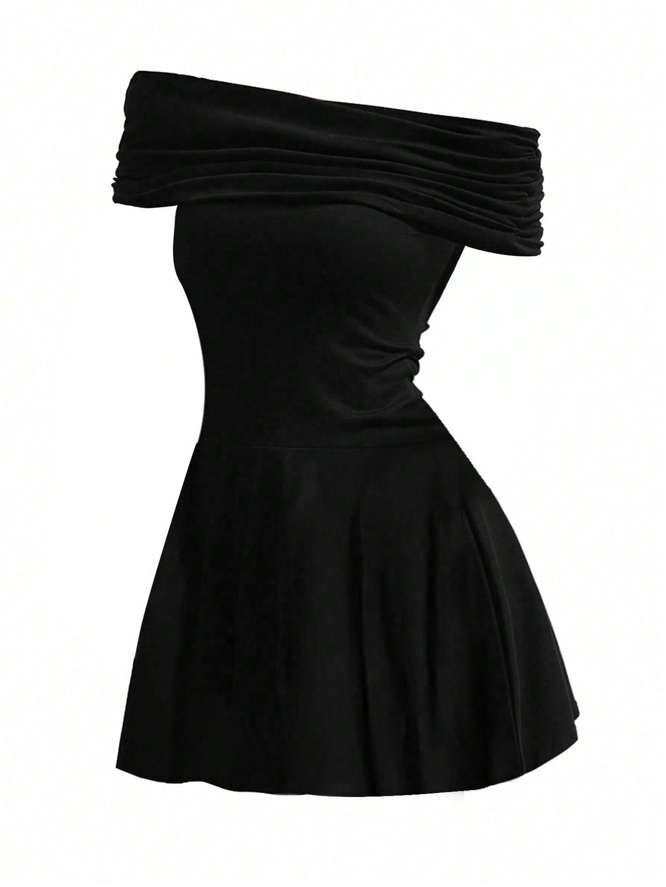 Line neck high waist sexy short solid color dress