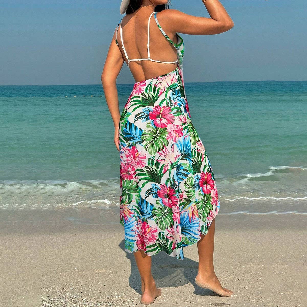 Printed Sling Beach Dress, One-Piece Vacation Wear_CWBLS0474