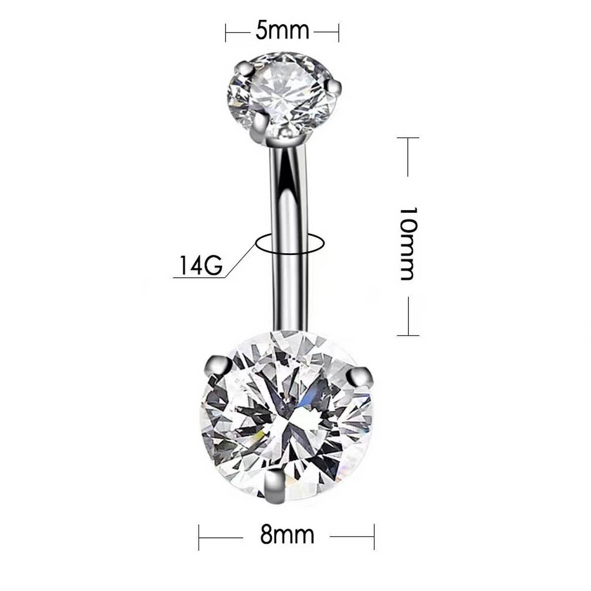 Round CZ 3-Prong Stainless Steel Navel Ring