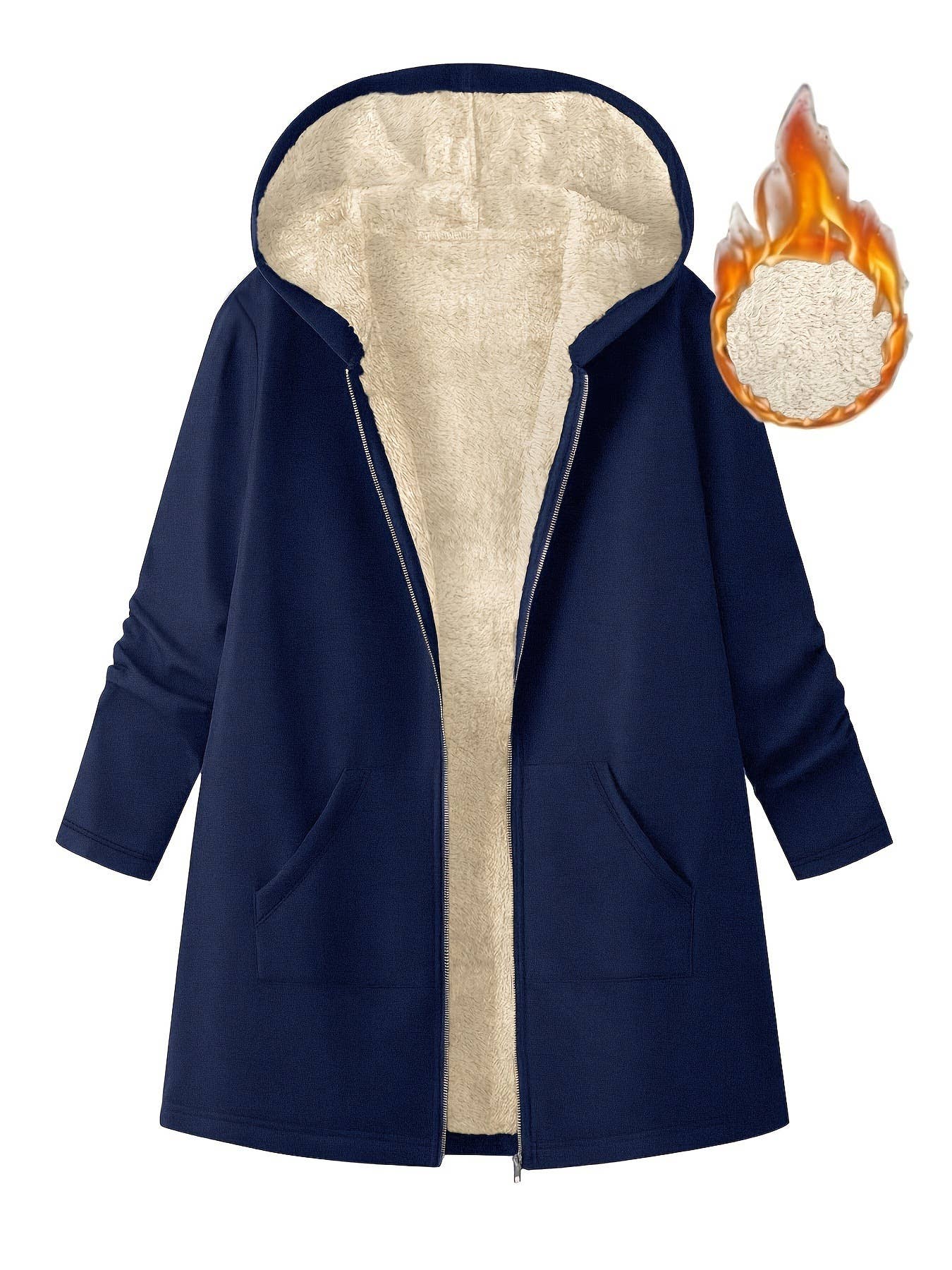 Long hooded coat solid color and velvet coat