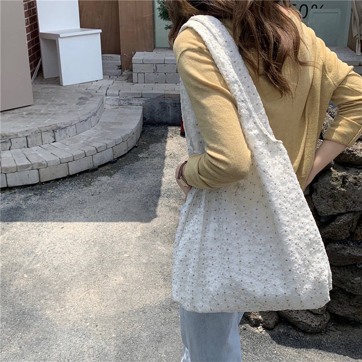 CWAB3907_LARGE CAPACITY SAKURA LACE CANVAS SHOULDER BAG