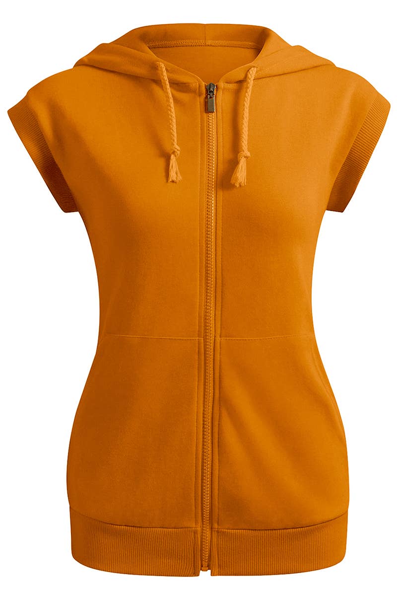 KWOHOSL003_Sleeveless Hoodies Basic Hoodie Zip Up