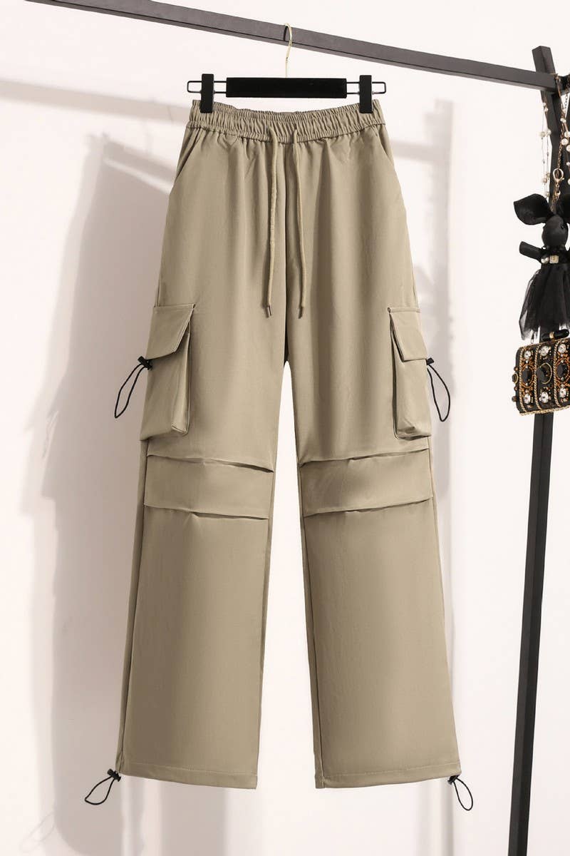 STRAIGHT-LEG SLIM CASUAL DRAWSTRING COMBAT PANTSCWBLP00923