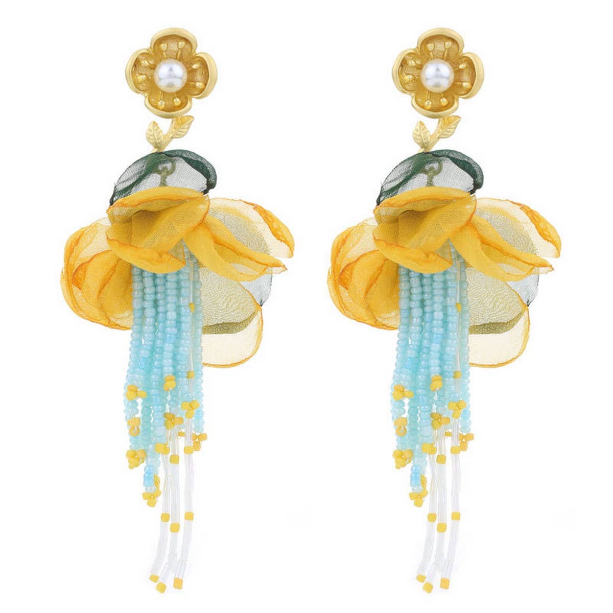Boho Floral Tassel Earrings ??Gold Plated Design_CWMM6193