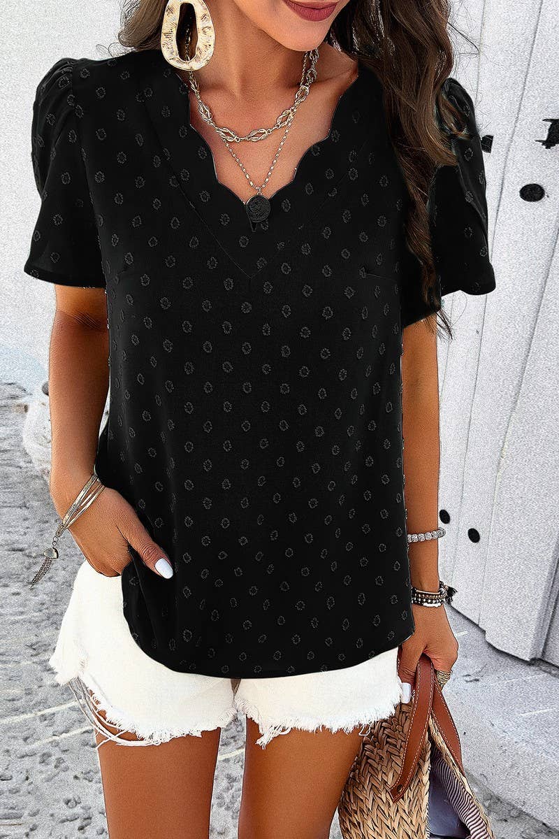 SOLID COLOR V NECK LOTUS SLEEVE TOP_CWTSTS0169