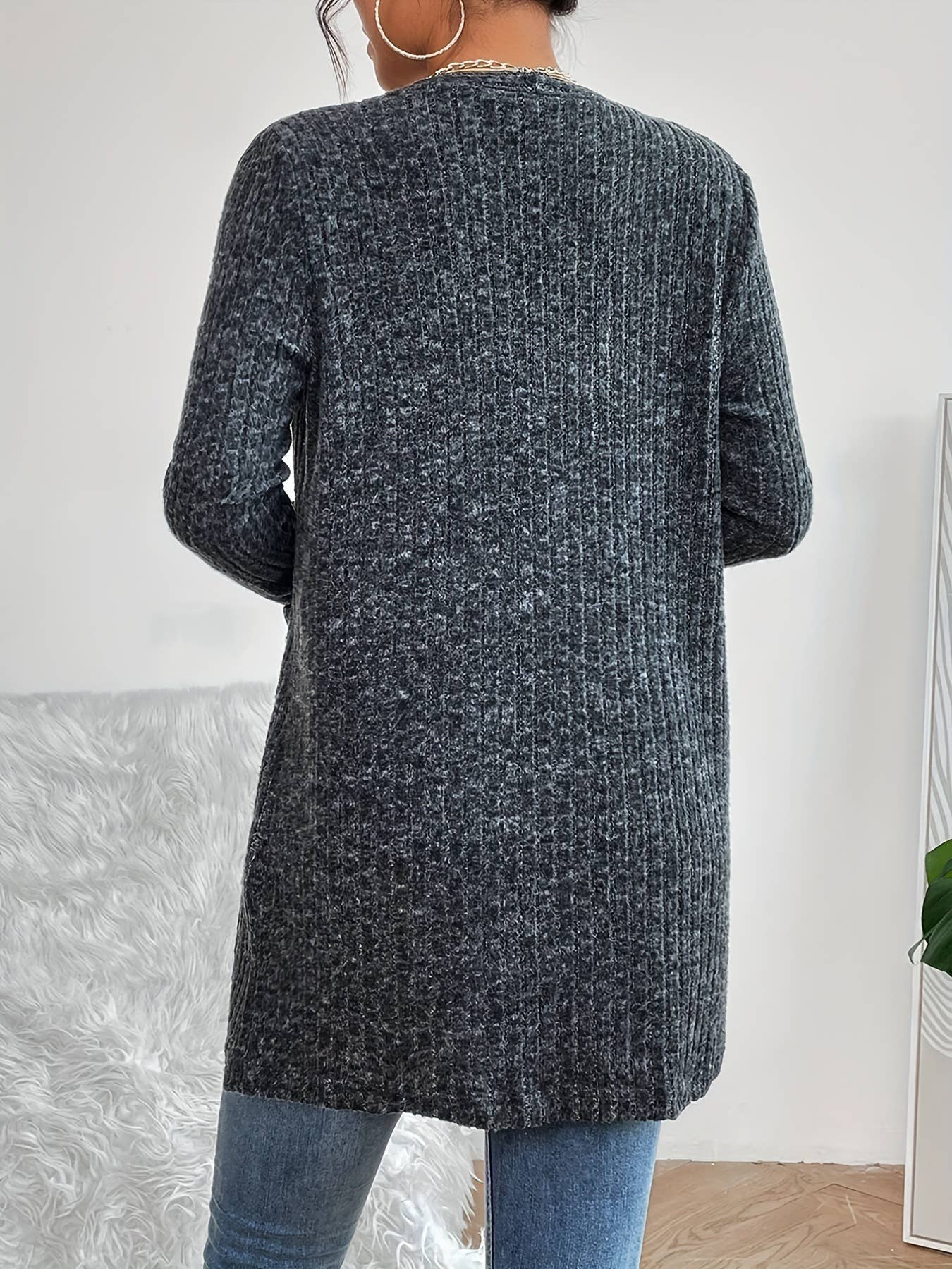 SOLID COLOR CASUAL KNITTED LONG-SLEEVED COAT