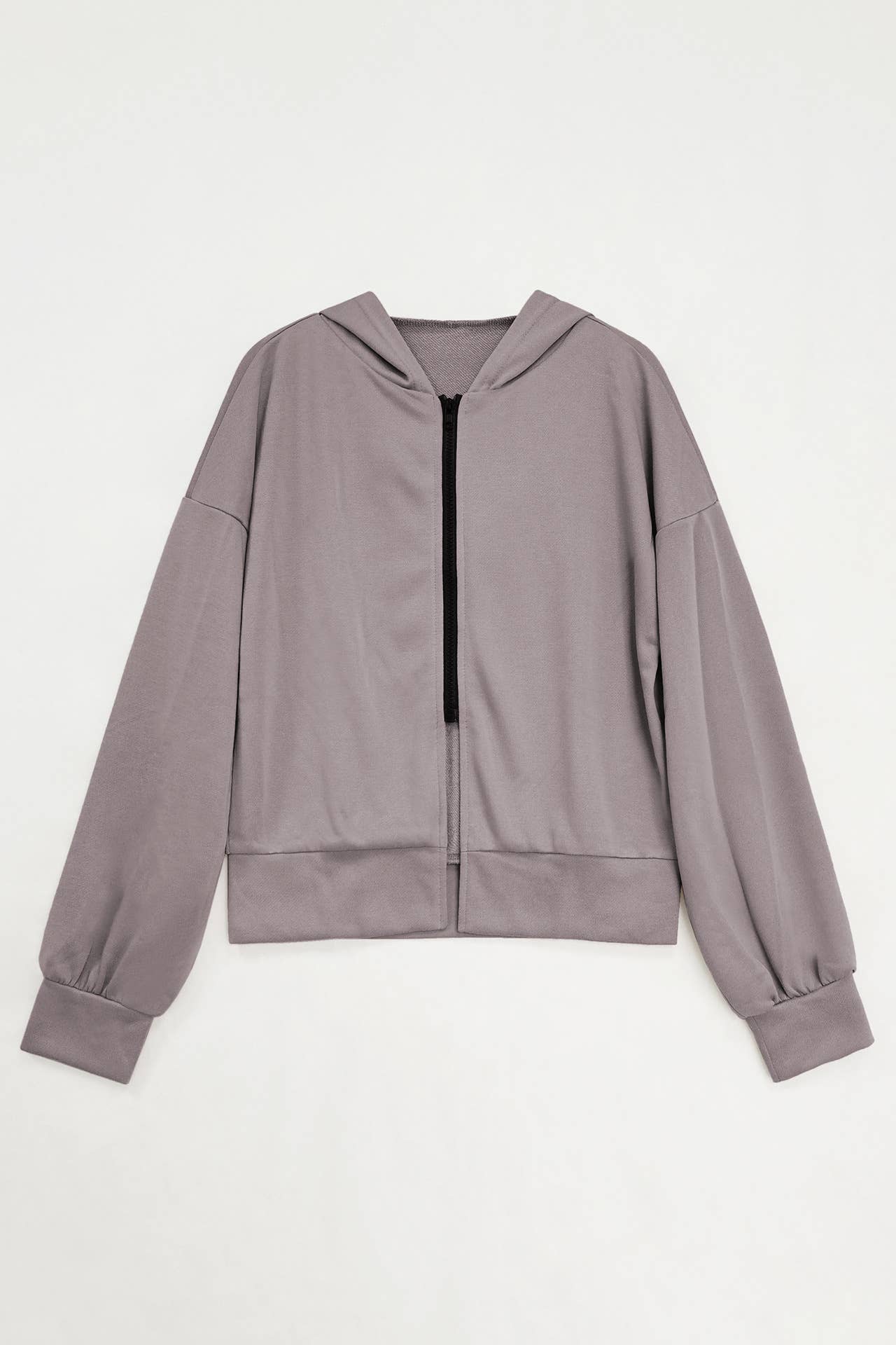 SOLID COLOR HIGH-WAISTED HOODED ZIP-UP CARDIGAN