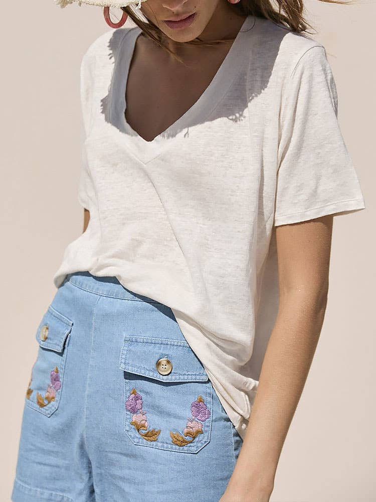 KNITTED LINEN BAMBOO PULLOVER BLOUSE