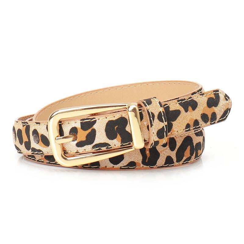 Versatile leopard print pin buckle denim belt