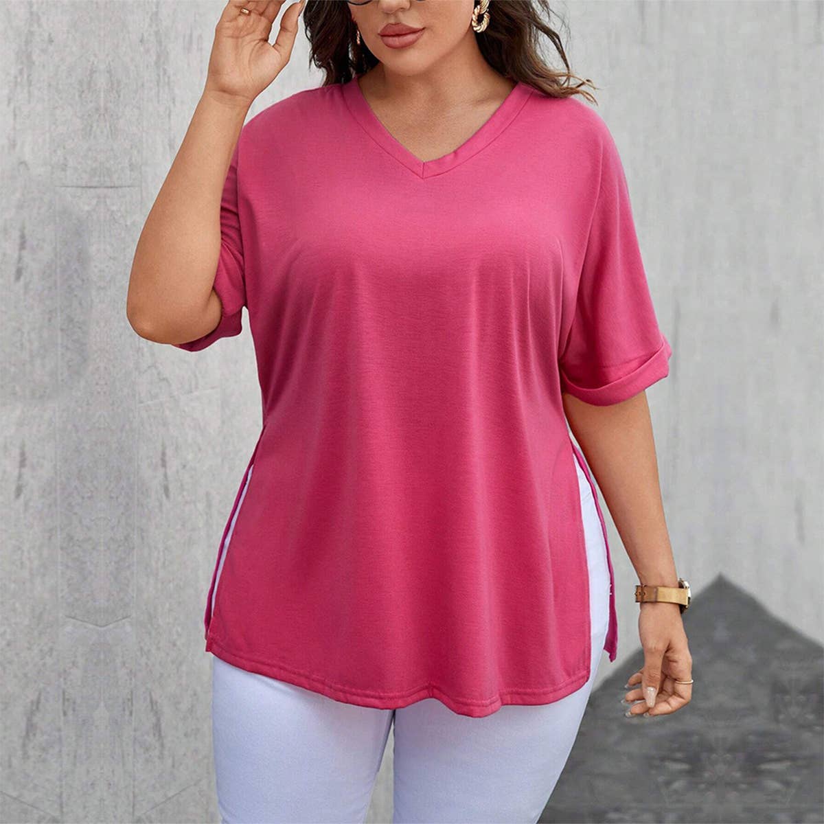 Women's Relaxed Fit V-Neck Tee with Side Slits