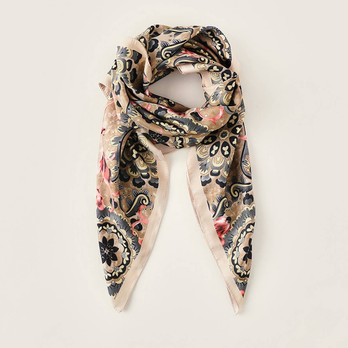FLOWER PRINT SMALL NECK SILK SCARF SQUARE SCARVES