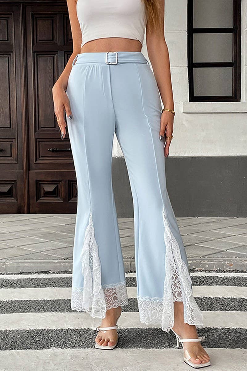 CWBLP2022_HIGH WAIST SOLID LACE FLARED PANTS WITH BELT