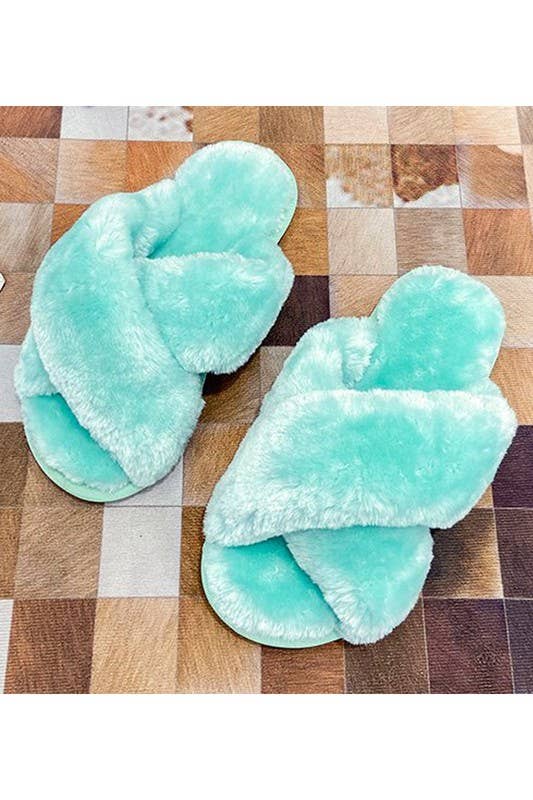 CROSS STRAP FLUFFY CASUAL SLIPPERS