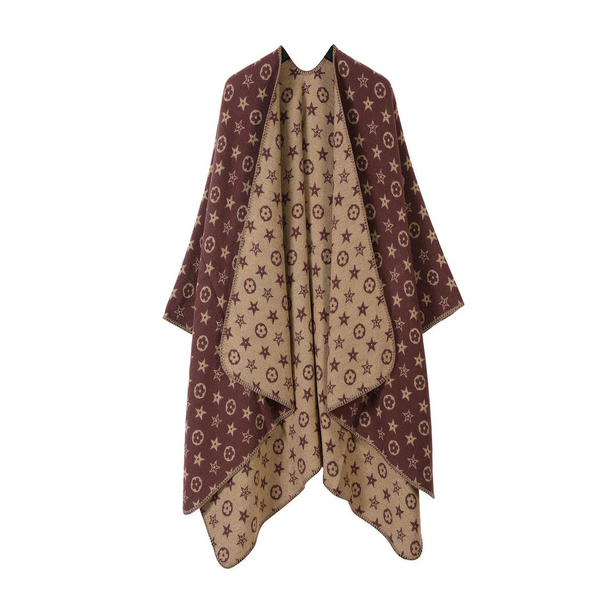 FAUX CASHMERE SHAWL CAPE WITH OUTER CAPE SCARF