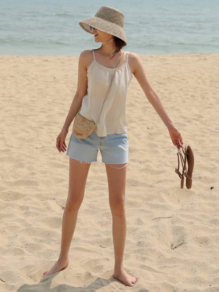 Holiday style cotton hemp off-the-shoulder vest