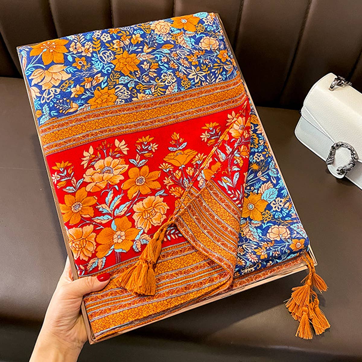 Boho Floral Colorblock Reversible Shawl for Summer_CWASC0621