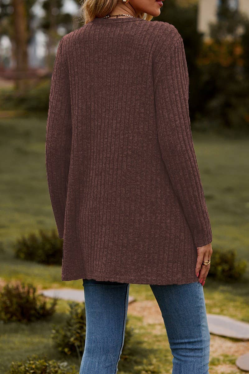 CWOCAL2286_BUTTON-UP BRUSHED RIBBED LONG SLEEVE CARDIGAN