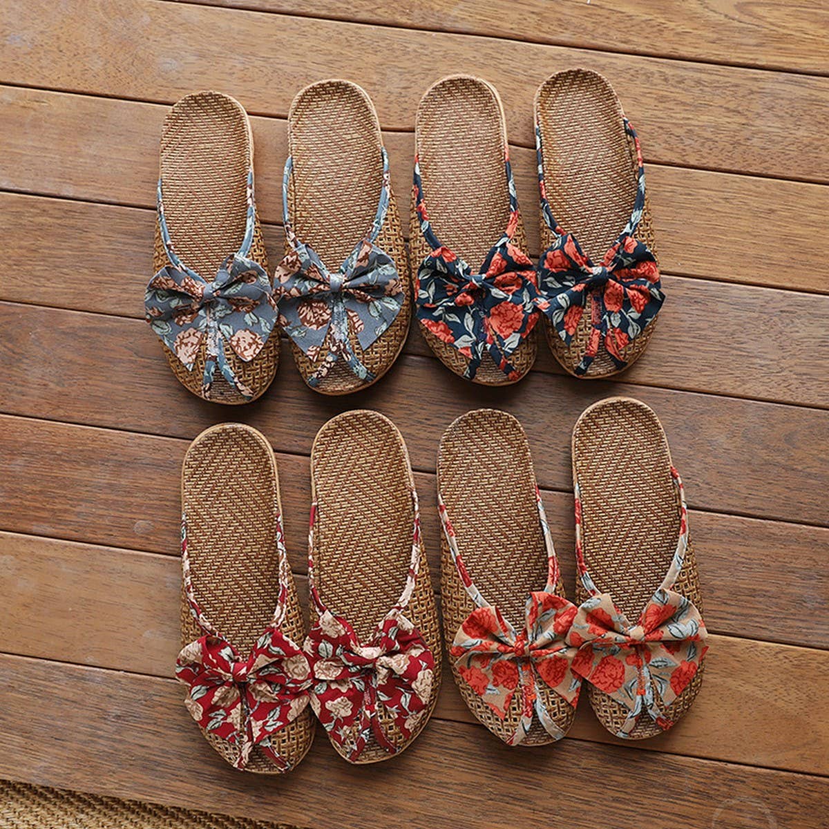 Summer Woven Linen Bow Mules for Home