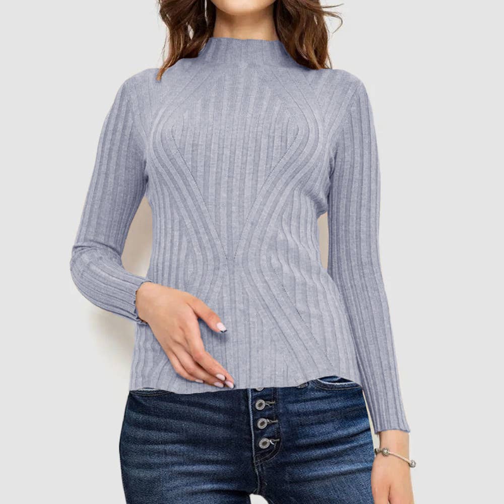 Wide-striped solid-color long-sleeved top