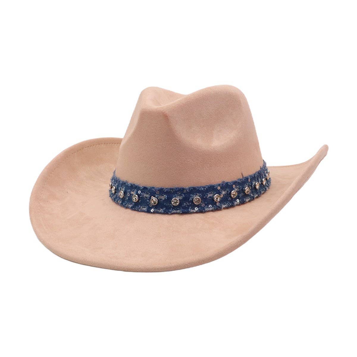Unisex Suede Cowboy Hat with Leather Belt Detail_CWAH04494