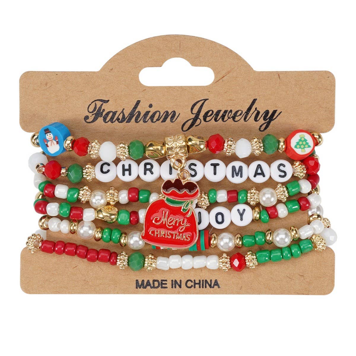 CWAJE05702_CHRISTMAS SNOWMAN TREE REINDEER CHARM BRACELET