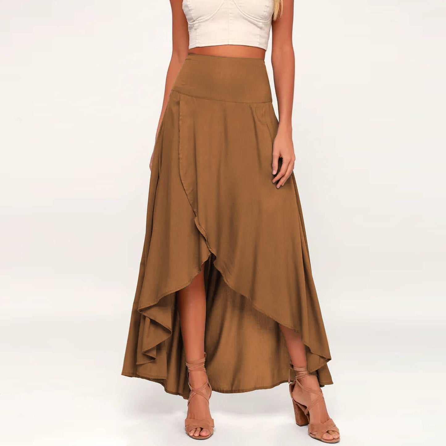 An elegant and flowing ruffled slit skirt