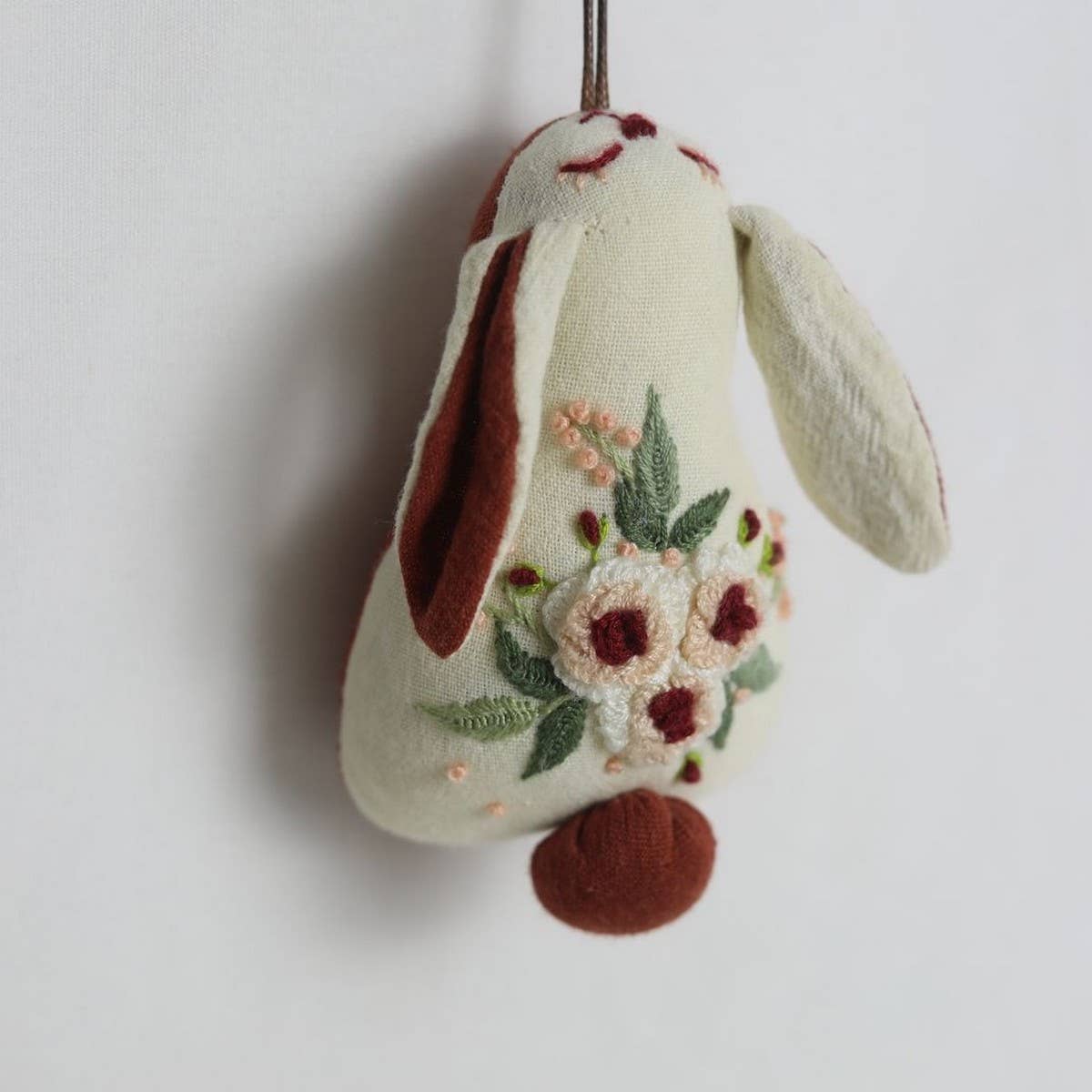 Hand-Embroidered Rose Bunny Plush Charm