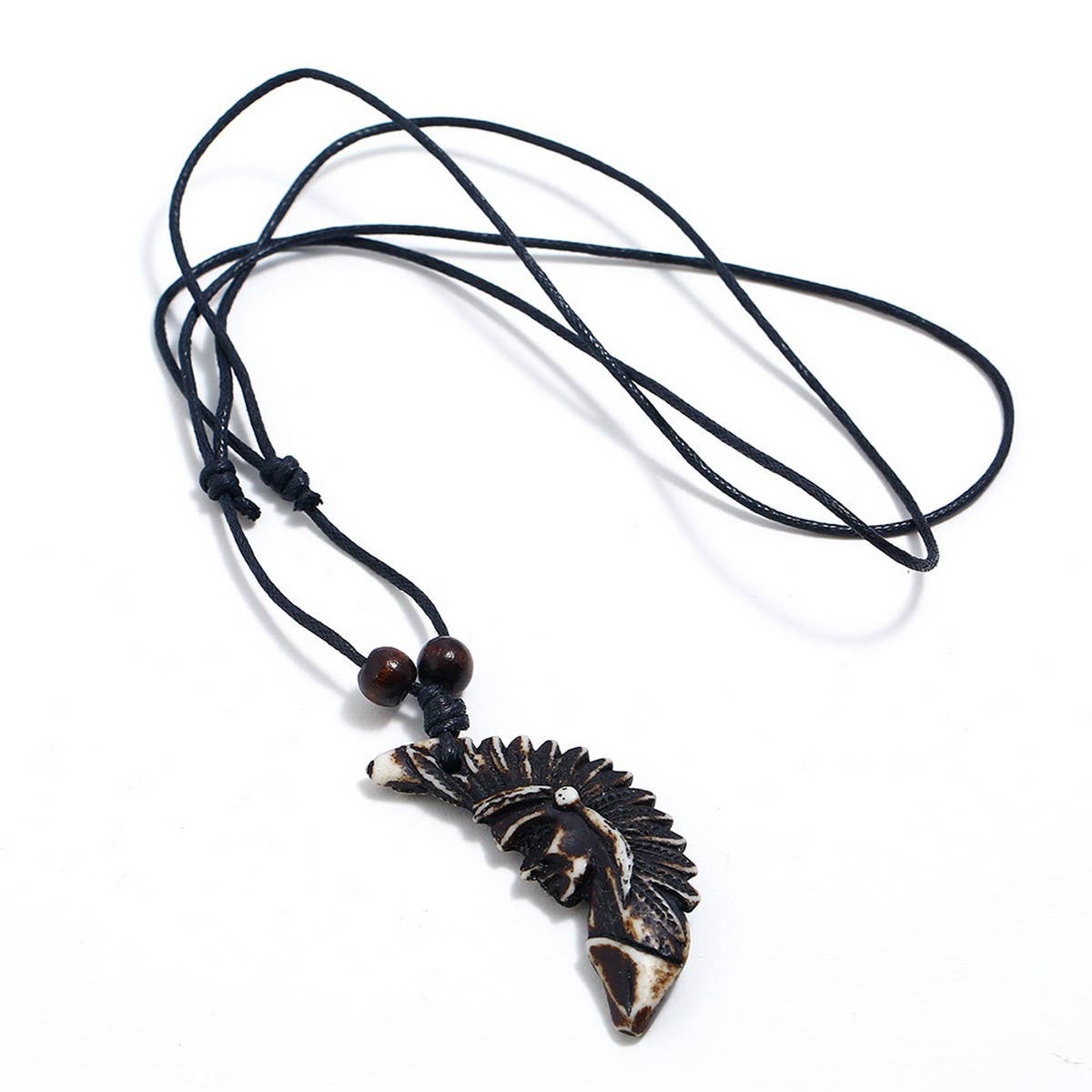 VINTAGE WAX ROPE RESIN WOLF TOOTH NECKLACE