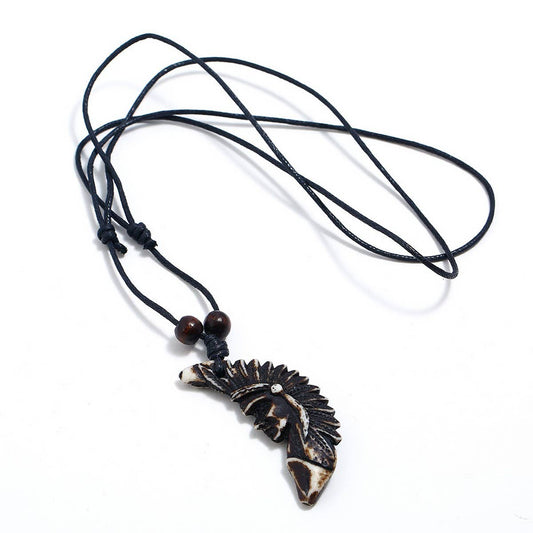 VINTAGE WAX ROPE RESIN WOLF TOOTH NECKLACE