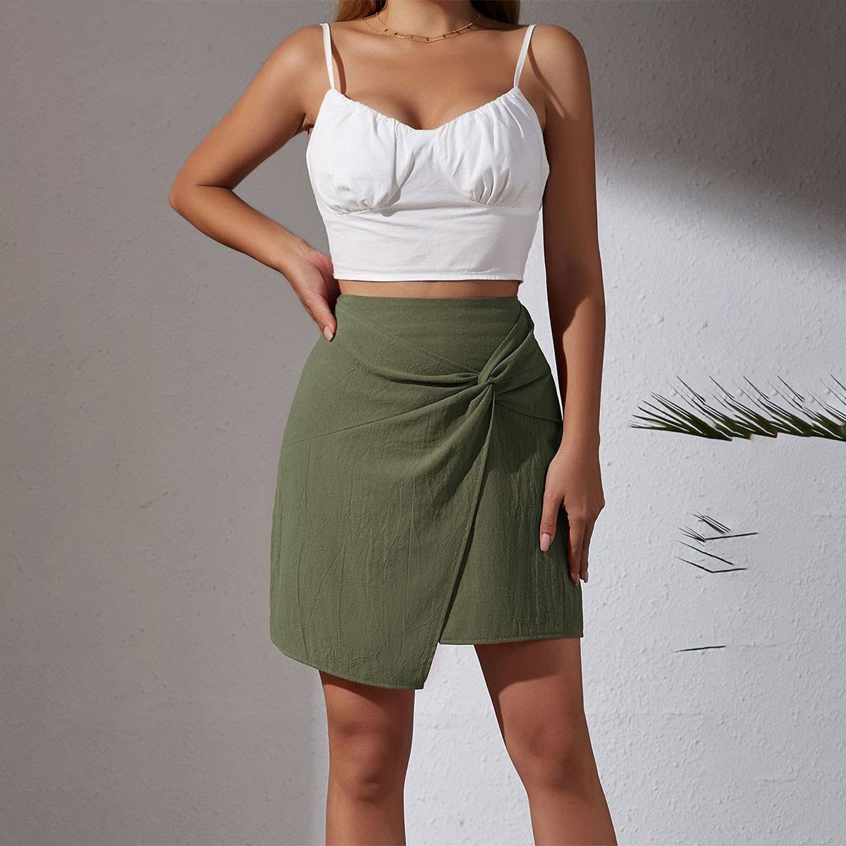 HIGH WAIST COTTON AND LINEN TWISTED SKIRT