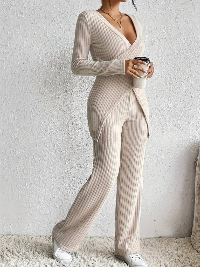 Long-sleeved loose high-waisted top pants set